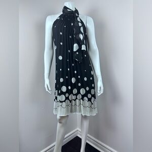 Frank Lyman halter neck accordion pleat dress size 6 vintage polka dot